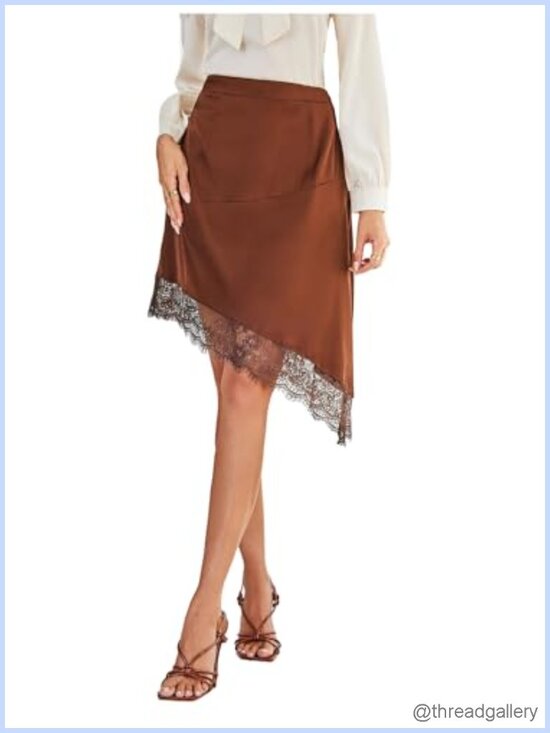 Dresses & Skirts - Satin High Waisted Bodycon Midi Skirt Asymmetrical